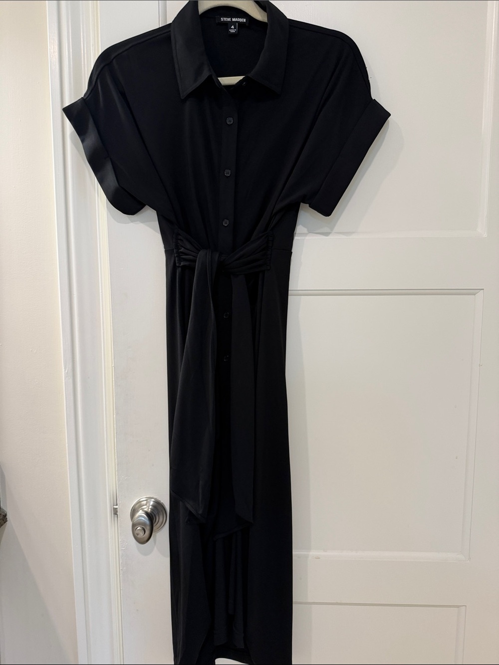 Steve Madden Black Tie-Waist Maxi Shirt Dress